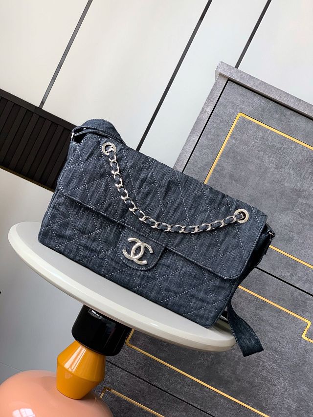 CC original denim large flap bag AS3322 black