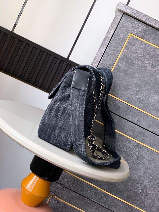 CC original denim large flap bag AS3322 black