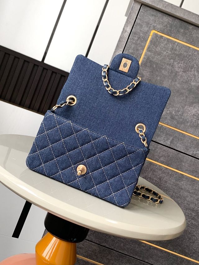 CC original denim mini flap bag A69900 dark blue