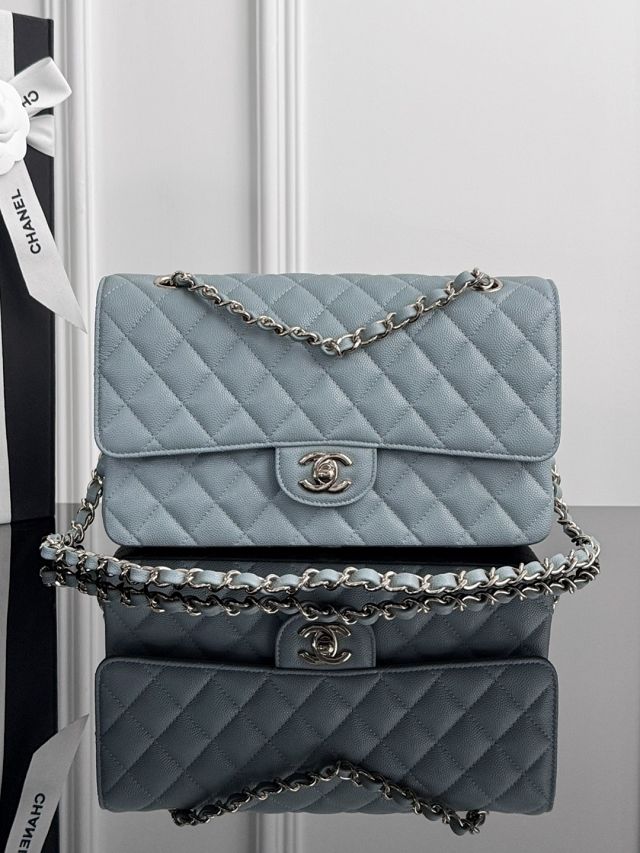 CC original grained calfskin medium flap bag A01112 light blue