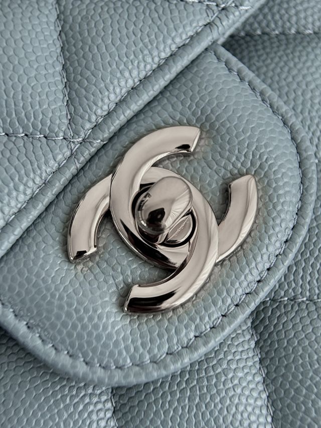 CC original grained calfskin medium flap bag A01112 light blue