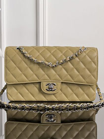 CC original grained calfskin medium flap bag A01112 light khaki