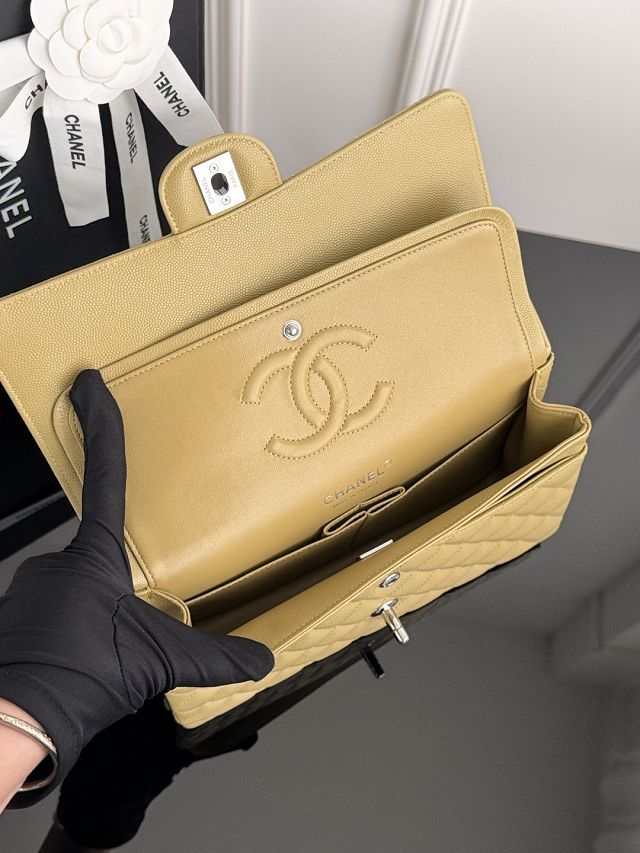 CC original grained calfskin medium flap bag A01112 light khaki