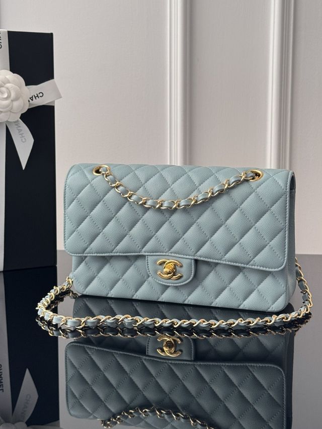 CC original grained calfskin medium flap bag A01112 water blue