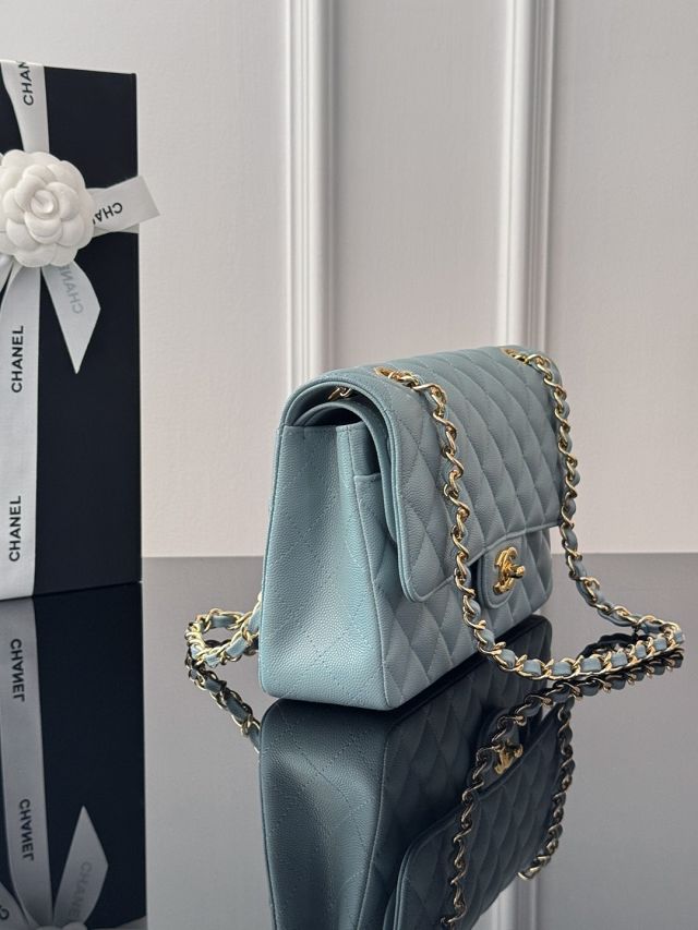 CC original grained calfskin medium flap bag A01112 water blue