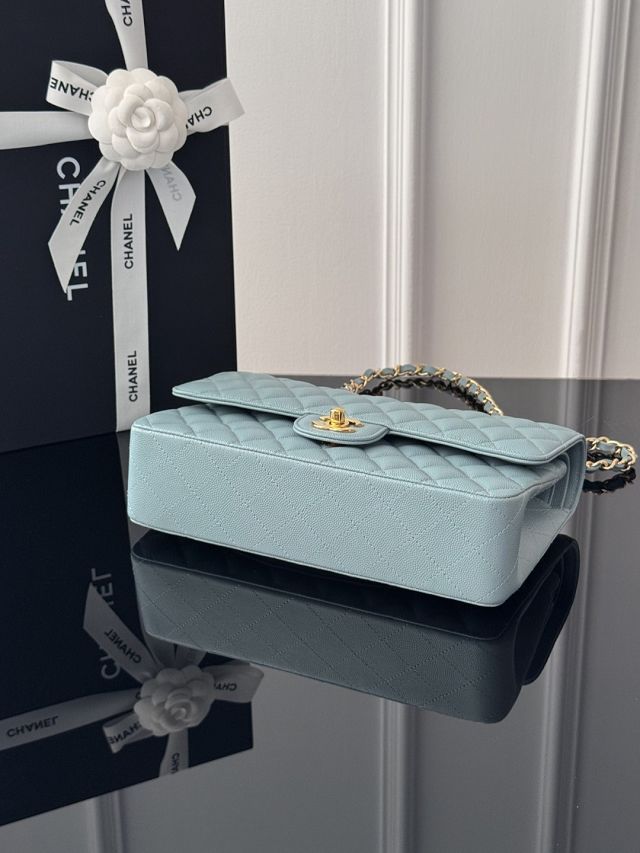 CC original grained calfskin medium flap bag A01112 water blue