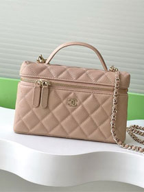 CC original grained calfskin vanity with chain AP4385 apricot