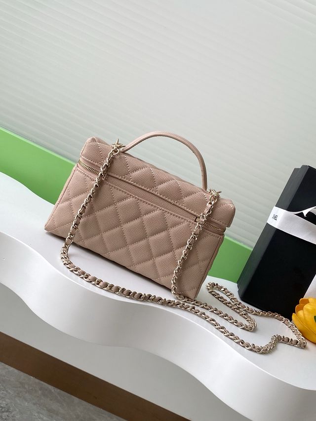 CC original grained calfskin vanity with chain AP4385 apricot