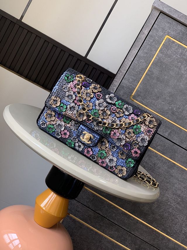 CC original sequins medium flap bag A01112 black