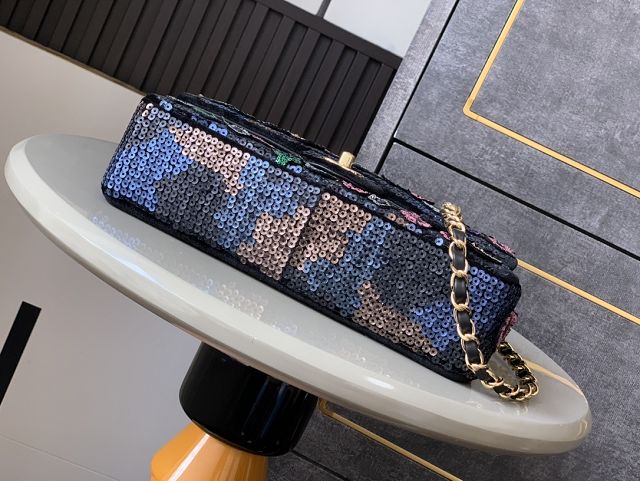 CC original sequins medium flap bag A01112 black