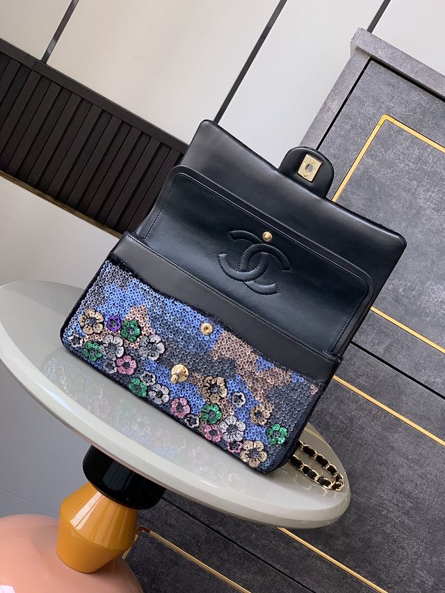 CC original sequins medium flap bag A01112 black