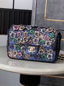 CC original sequins mini flap bag A69900 black