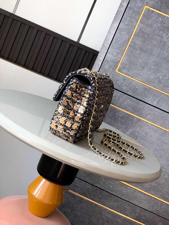 CC original sequins mini flap bag A69900 black