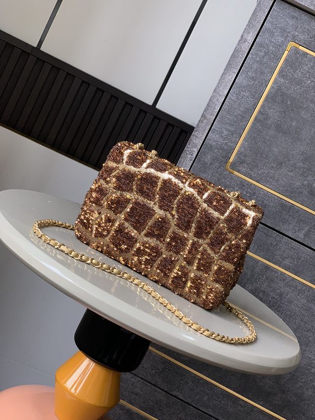 CC original sequins mini flap bag A69900 gold
