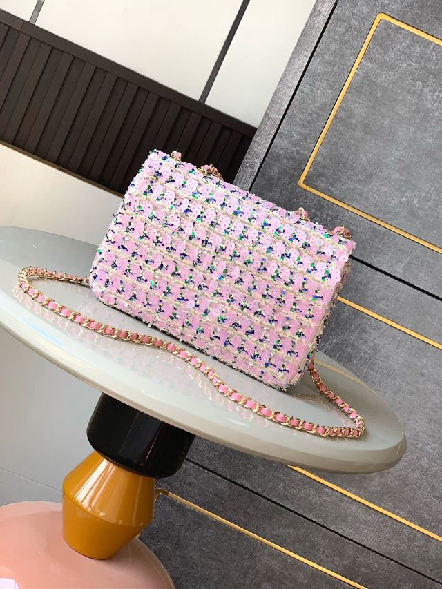 CC original sequins mini flap bag A69900 pink