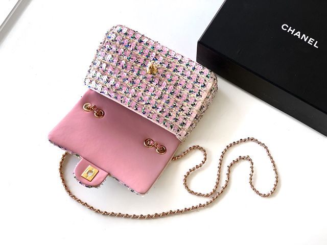 CC original sequins mini flap bag A69900 pink