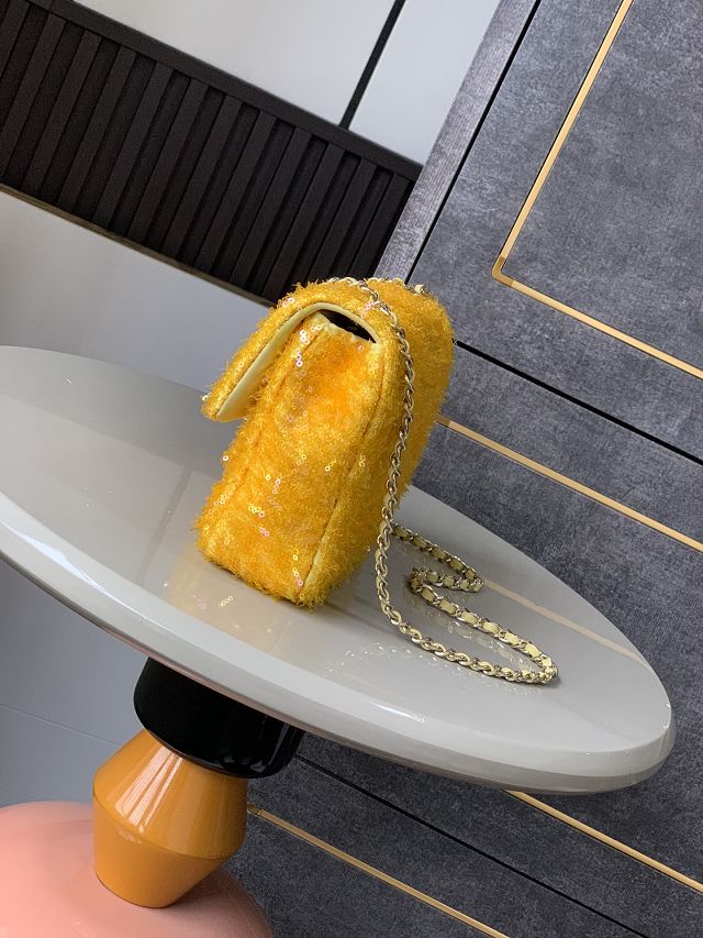 CC original sequins mini flap bag A69900 yellow