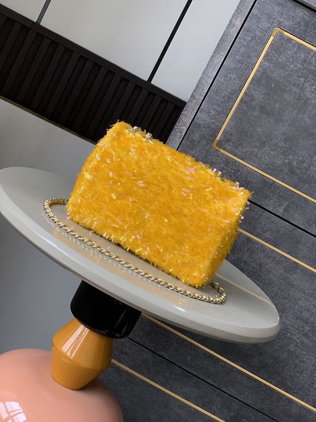 CC original sequins mini flap bag A69900 yellow