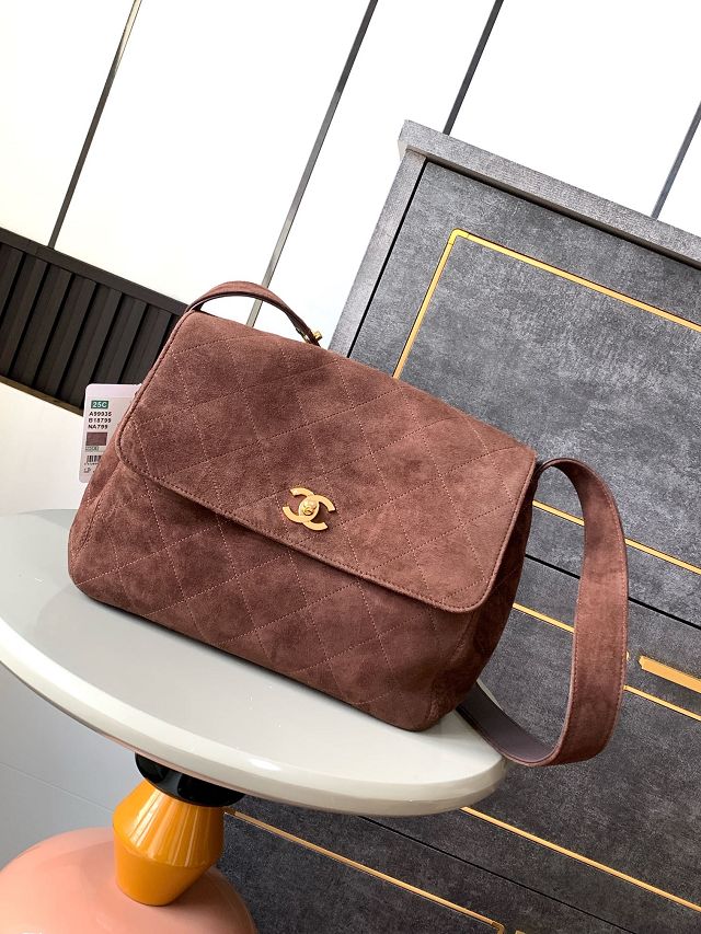 CC original suede large flap bag A99935 dark brown
