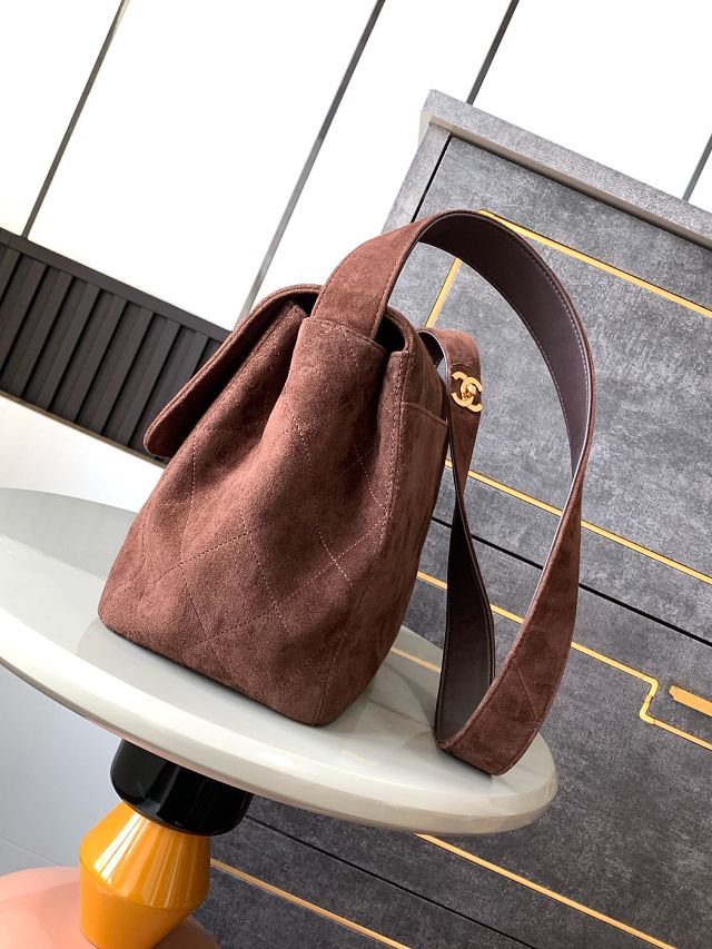 CC original suede large flap bag A99935 dark brown