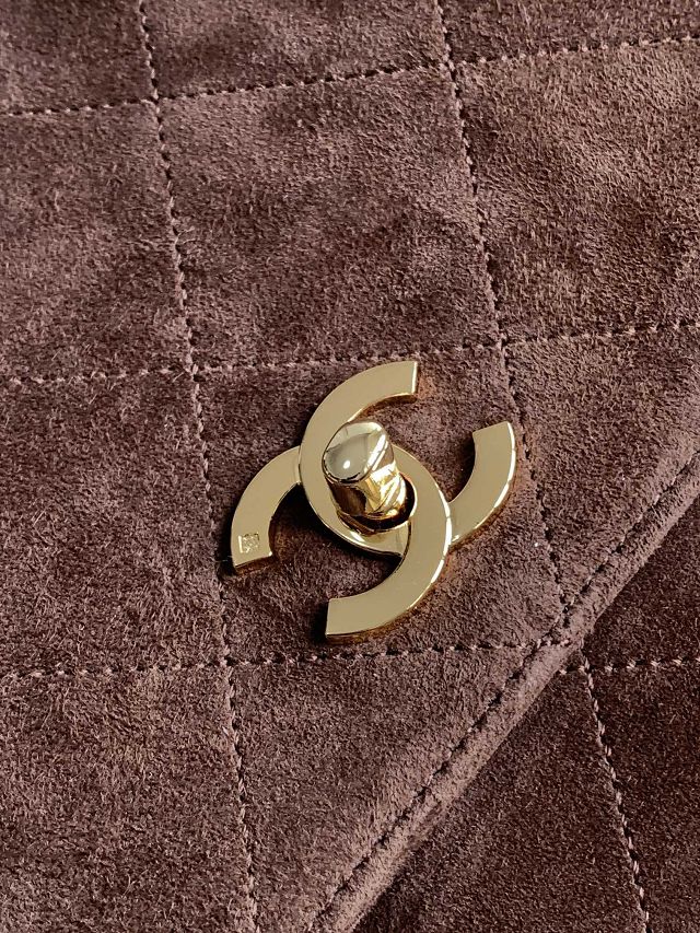 CC original suede large flap bag A99935 dark brown