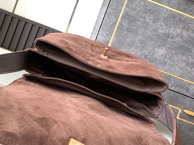 CC original suede large flap bag A99935 dark brown