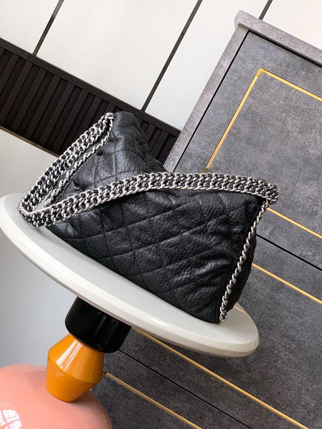 CC original aged calfskin large flap bag AS3566 black