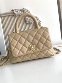 CC original grained calfskin mini coco handle bag AS2215 apricot