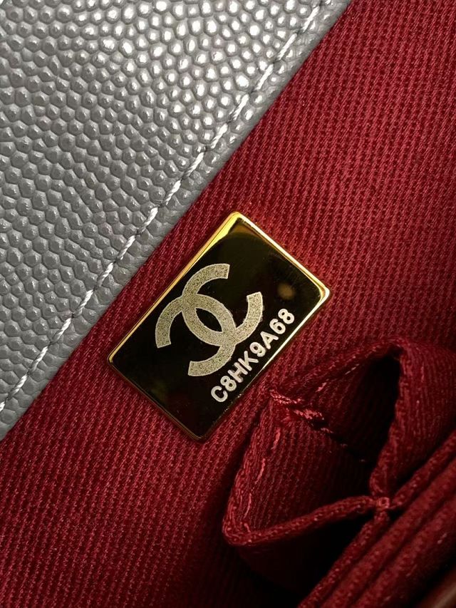 CC original grained calfskin mini coco handle bag AS2215 grey