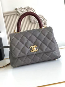 CC original grained calfskin mini coco handle bag AS2215 grey&bordeaux