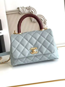 CC original grained calfskin mini coco handle bag AS2215 light blue&bordeaux