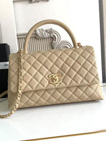 CC original grained calfskin large coco handle bag A92991 apricot