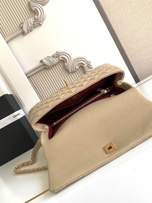 CC original grained calfskin large coco handle bag A92991 apricot