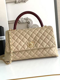 CC original grained calfskin large coco handle bag A92991 apricot&bordeaux