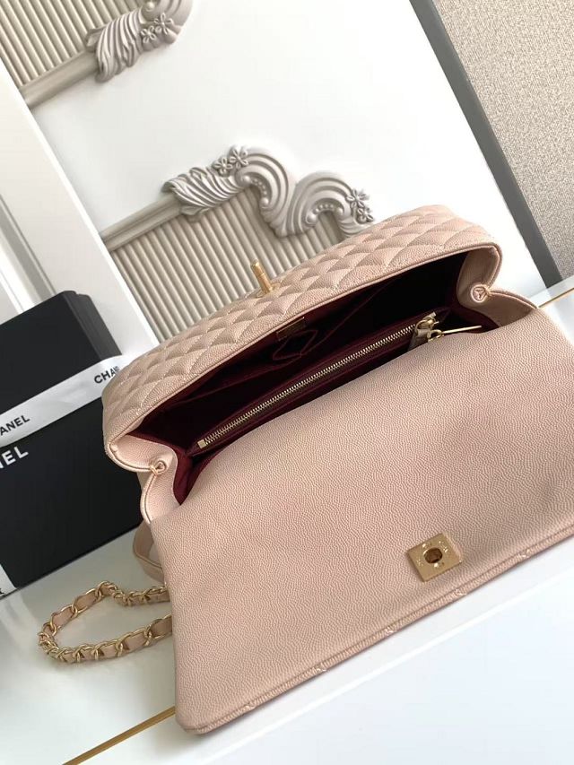 CC original grained calfskin large coco handle bag A92991 beige