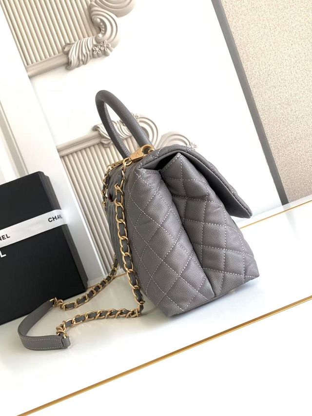 CC original grained calfskin large coco handle bag A92991 grey