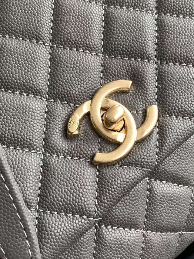 CC original grained calfskin large coco handle bag A92991 grey