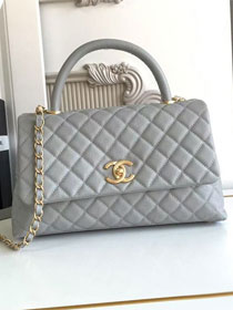 CC original grained calfskin large coco handle bag A92991 light grey