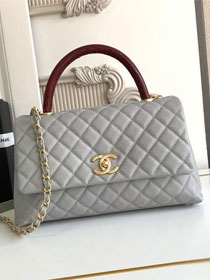 CC original grained calfskin large coco handle bag A92991 light grey&bordeaux