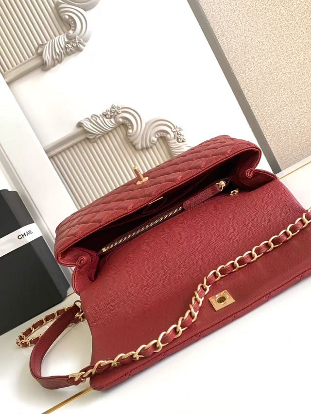 CC original grained calfskin large coco handle bag A92991 red