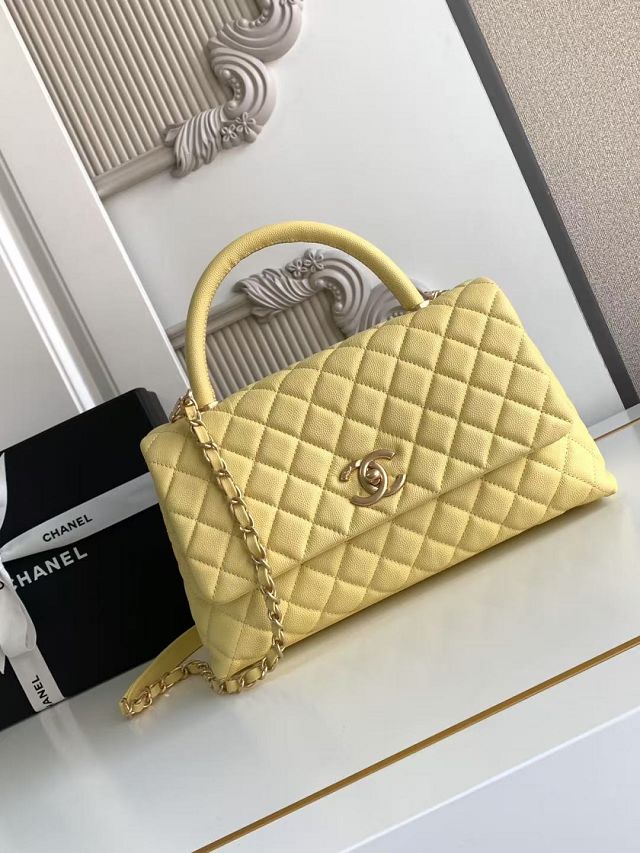 CC original grained calfskin large coco handle bag A92991 yellow