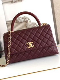 CC original grained calfskin large coco handle bag A92991-2 bordeaux