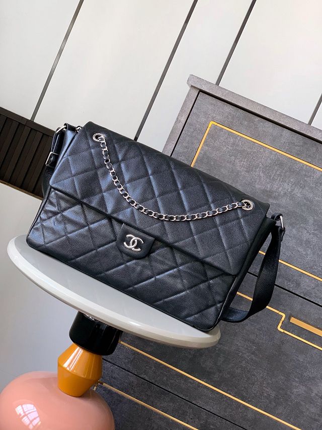 CC original grained calfskin maxi flap bag AS3324 black