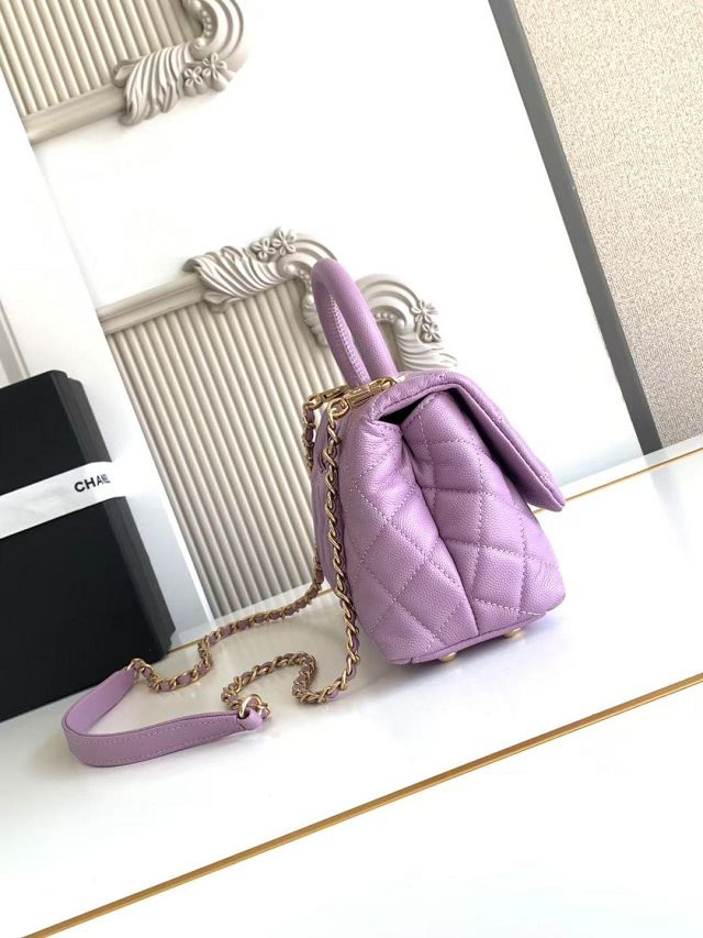 CC original grained calfskin mini coco handle bag AS2215 purple
