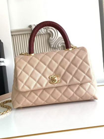 CC original grained calfskin small coco handle bag A92990 beige&bordeaux