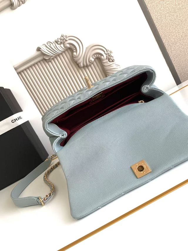 CC original grained calfskin small coco handle bag A92990 blue