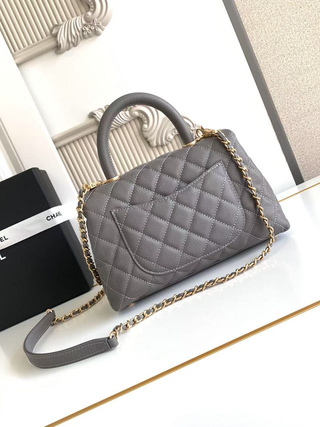 CC original grained calfskin small coco handle bag A92990 grey