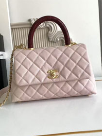 CC original grained calfskin small coco handle bag A92990 light pink&bordeaux