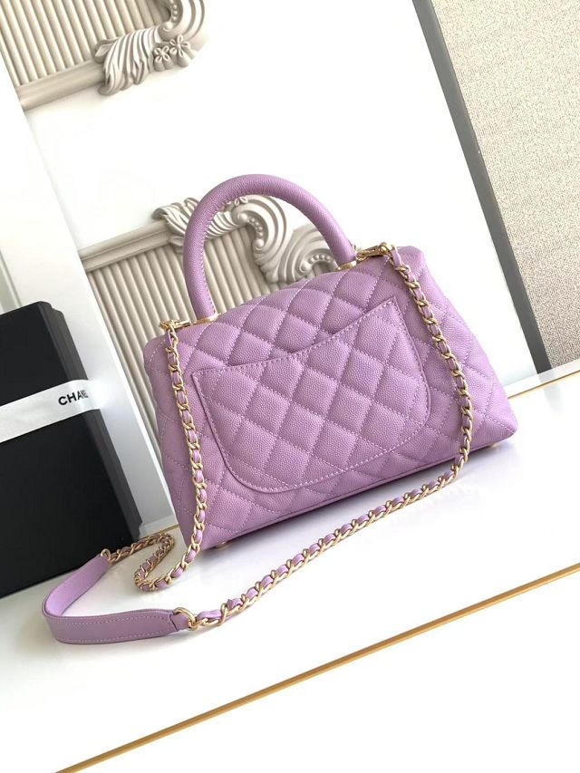 CC original grained calfskin small coco handle bag A92990 purple