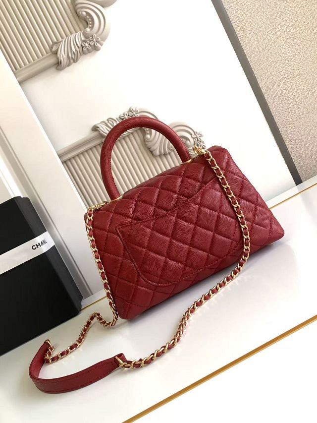 CC original grained calfskin small coco handle bag A92990 red